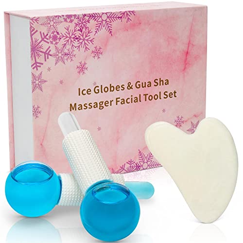 Ice Globes for Facials with Gua Sha Facial Tool - Face Sculpting Tool Set for Facial Relief & Relaxation, Cryo Globes for Facials, Reduce Puffiness & Inflammation, Ice Globes for Face and Guasha Tool…
